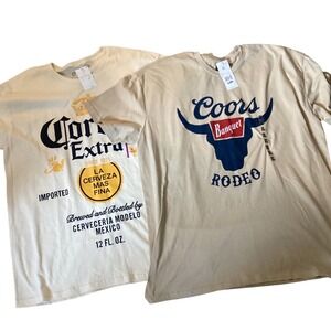 Lot of 2 Coors Banquet Rodeo & Corona Extra Beer Graphic T-Shirts Mens XL New